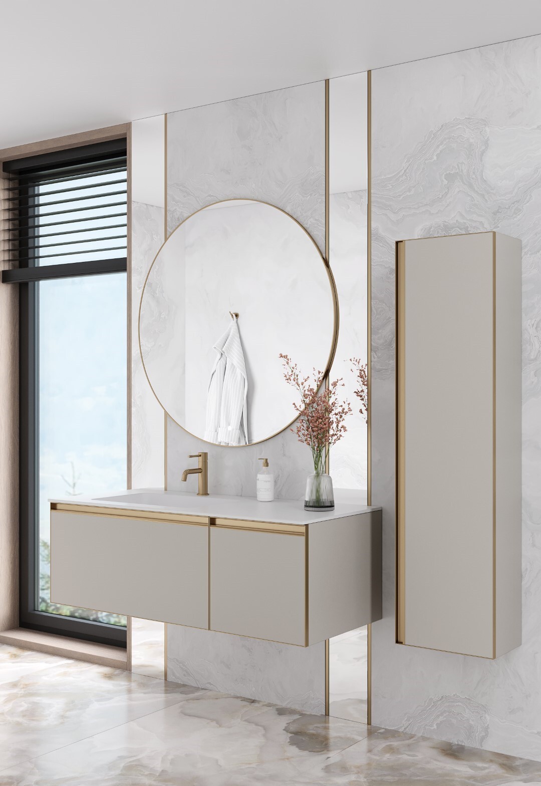Тумба с раковиной 120 см ArmadiArt Quatro 790-M2-120-CM-MG/793-120-W-A