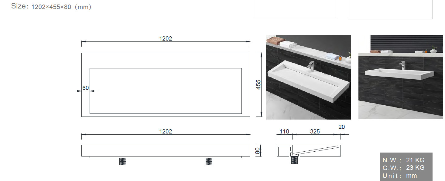 Раковина 120 см ArmadiArt Flat 859-120