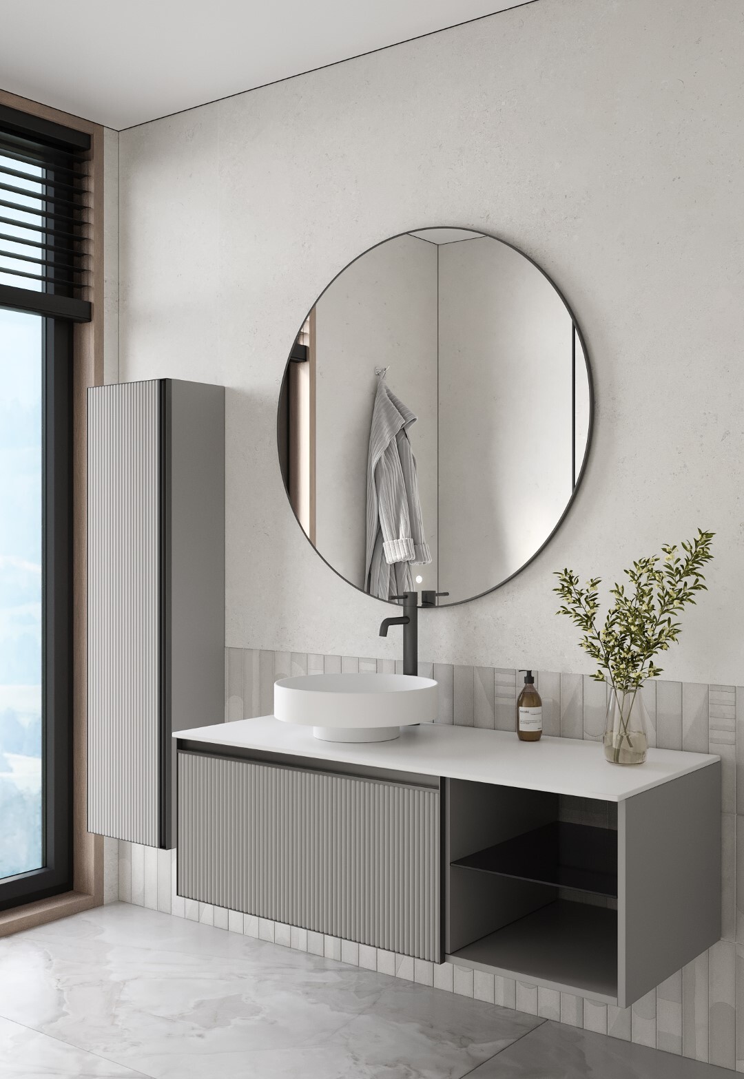 Тумба с раковиной 120 см ArmadiArt Quatro 790-M6-120-L-RIB-A/792-120-W/801-MW