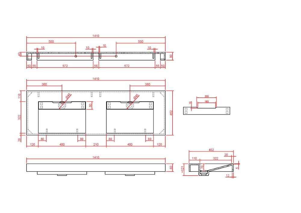 Раковина 140 см ArmadiArt Flat 859-140-NM