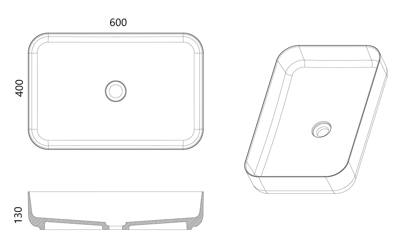 Раковина накладная 60 см ArmadiArt Corian Slim 879-60-MW