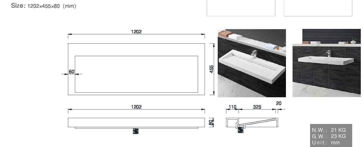 Раковина 120 см ArmadiArt Flat 859-120-1