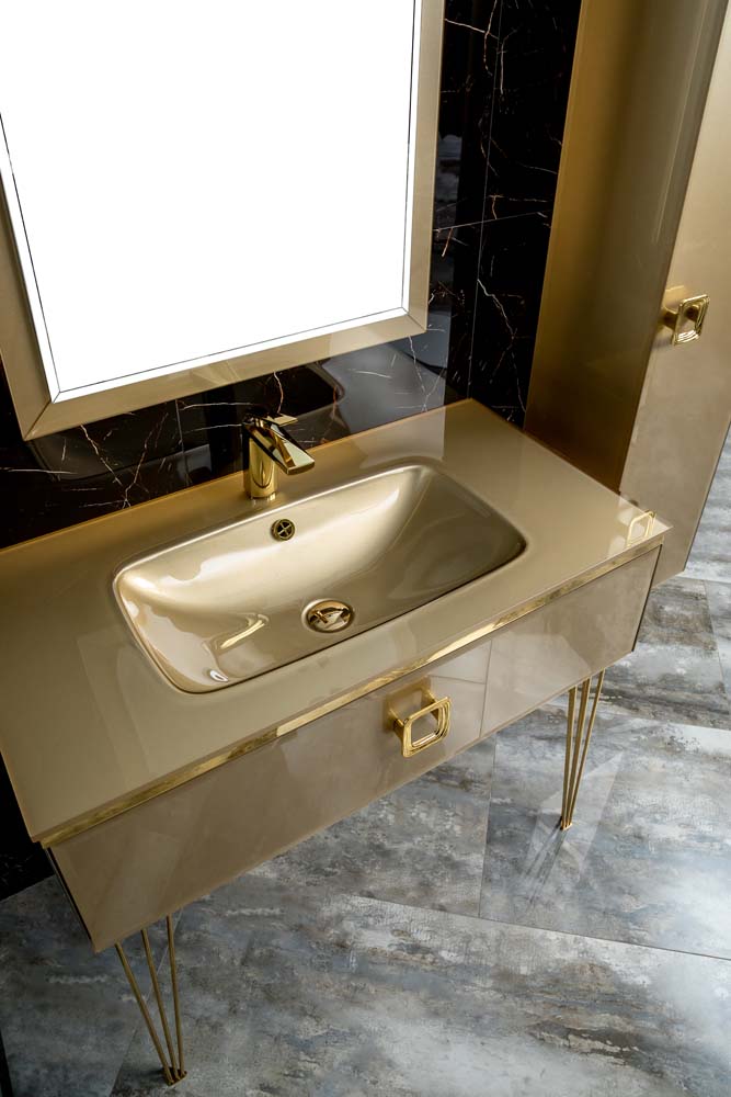 Раковина стеклянная 100 см ArmadiArt Lucido 852-100-Light Gold